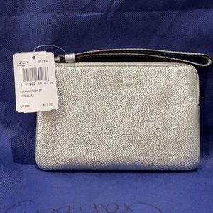 Coach Silver Pebble Leather Zip Around Wristlet